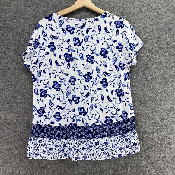 J. Jill Blouse Women PS Petite White Floral Short Sleeve Round Neck Rayon Casual - Picture 2 of 9